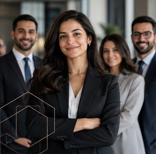 Corporate professionals in a modern office