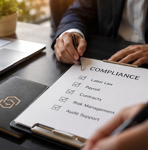 An HR compliance checklist covering labor law, payroll and contracts