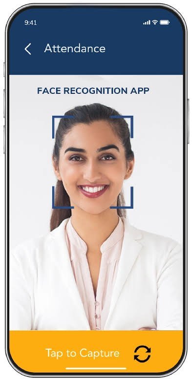 Mobile attendance app capturing an employee check-in with face recognition