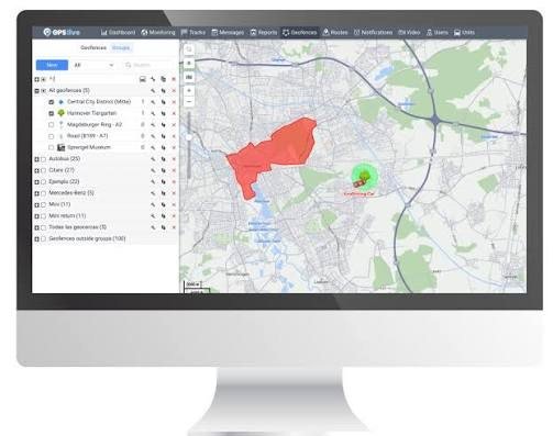 Map dashboard showing a geofenced work site